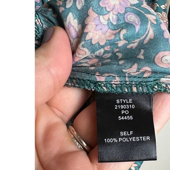 Anthropologie Current Air Tiered Green and Pink Floral Mini Dress Sz. S - Picture 11 of 12